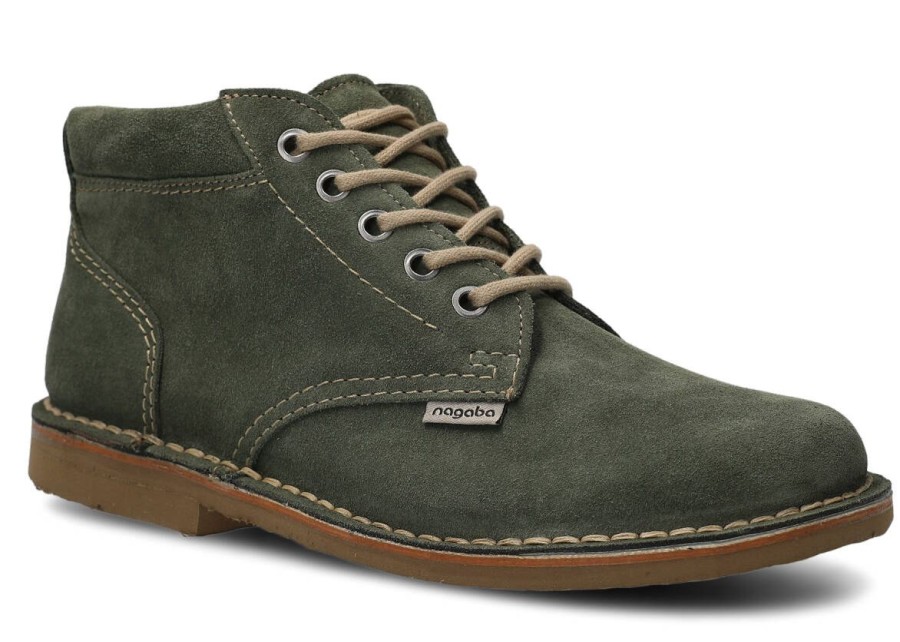 Buty Meskie Nagaba Skorzane | Trzewik Meski Nagaba 076 Welur Skorzany Khaki