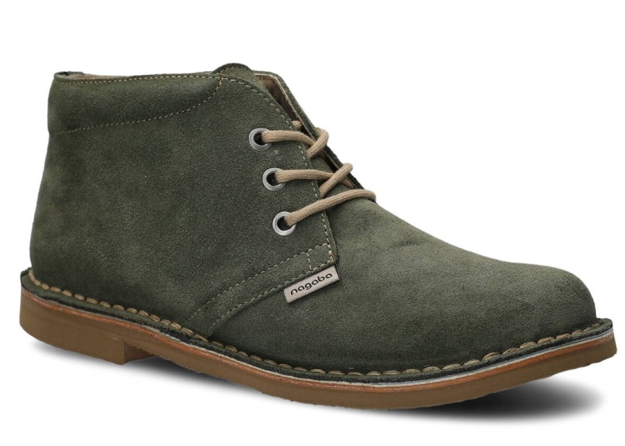 Buty Meskie Nagaba Skorzane | Trzewik Meski Nagaba 075 Welur Skorzany Khaki