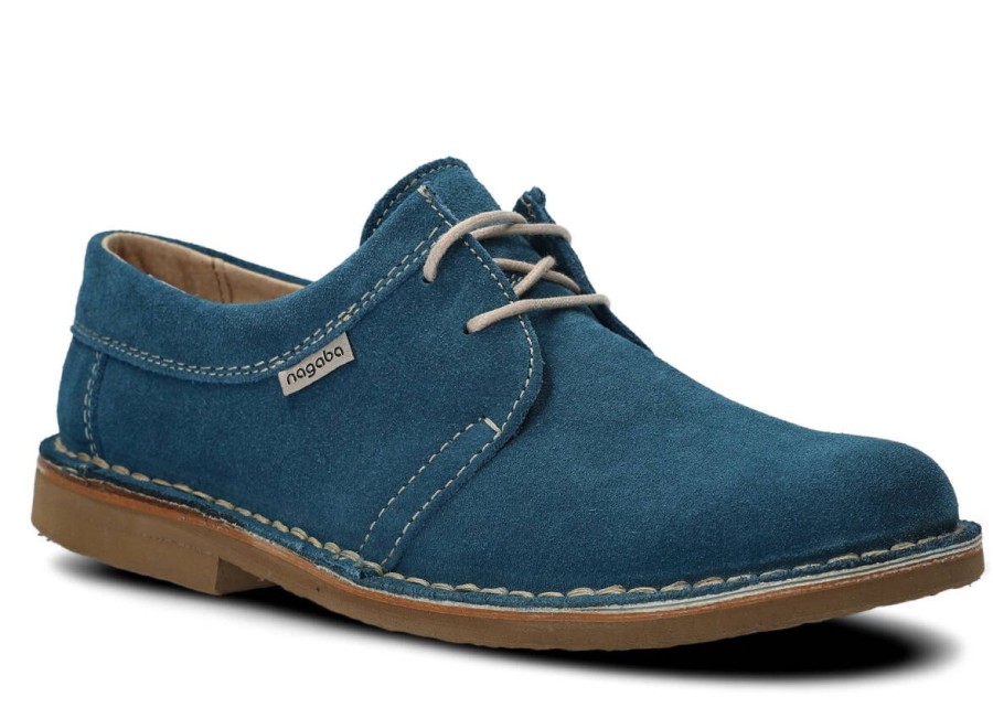 Buty Meskie Nagaba Skorzane | Polbut Meski Nagaba 077 Jeans Welur Skorzany Jasny Niebieski / Jeans