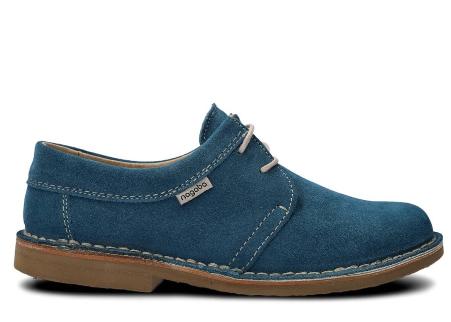 Buty Meskie Nagaba Skorzane | Polbut Meski Nagaba 077 Jeans Welur Skorzany Jasny Niebieski / Jeans