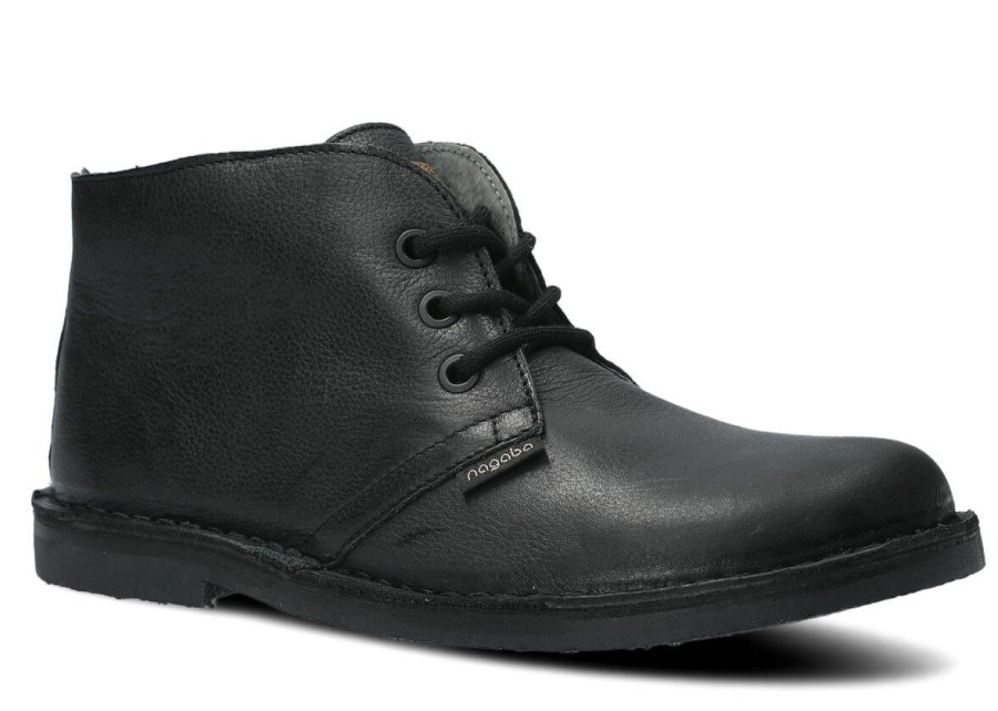 Buty Damskie Nagaba Skorzane | Trzewik Nagaba 082 Tocz Rustic Skorzany Czarny