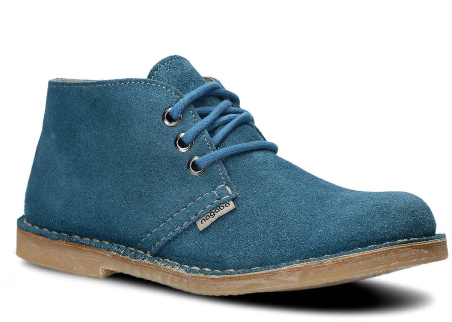 Buty Damskie Nagaba Skorzane | Trzewik Nagaba 082 Jeans Welur Skorzany Jasny Niebieski / Jeans