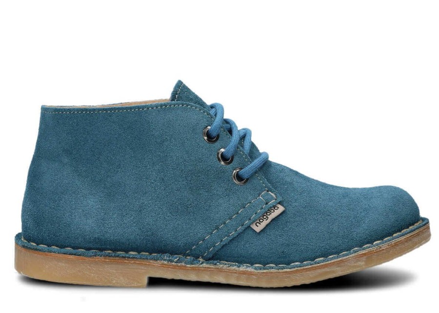 Buty Damskie Nagaba Skorzane | Trzewik Nagaba 082 Jeans Welur Skorzany Jasny Niebieski / Jeans