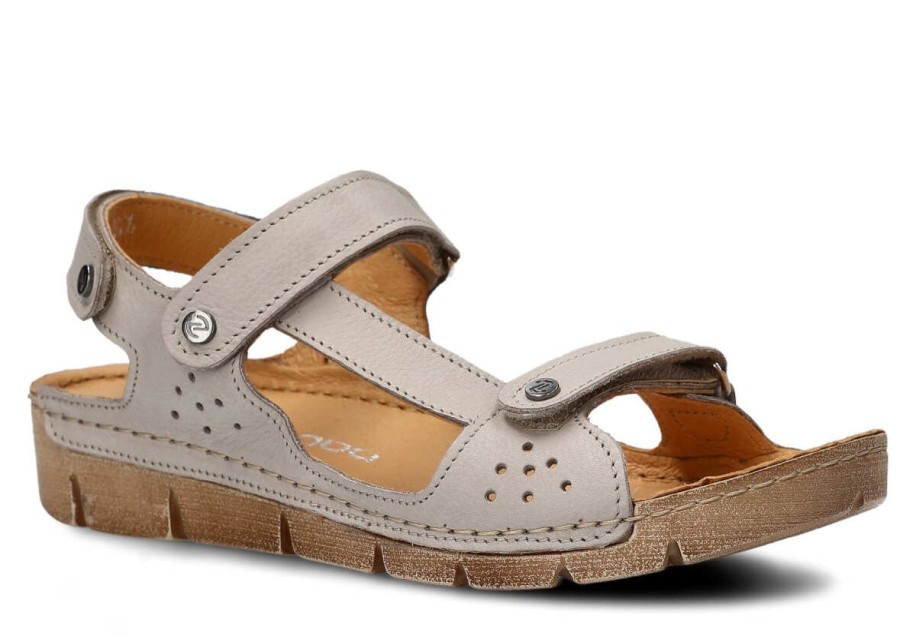 Buty Damskie Nagaba Skorzane | Sandal Damski Nagaba 306 Rustic Skorzany Jasny Popiel